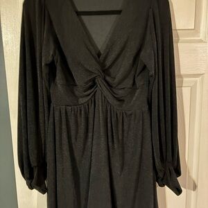 Black Long-Sleeve Twist-Front Women's Dress